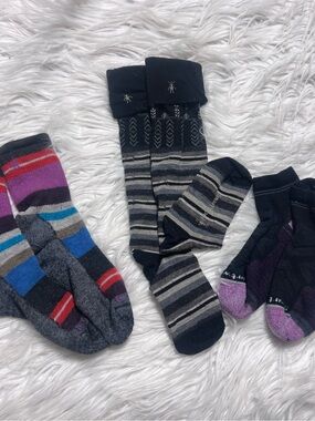 Smartwool bundle - 3 pair Multi-Striped Casual Socks in Black, Gray, Purple